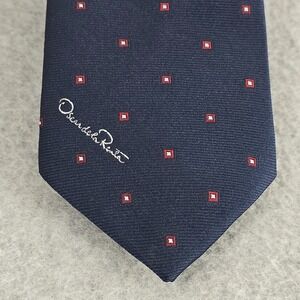 Oscar De La Renta Men's Repp Tie Blue Red Slim‎ Logo